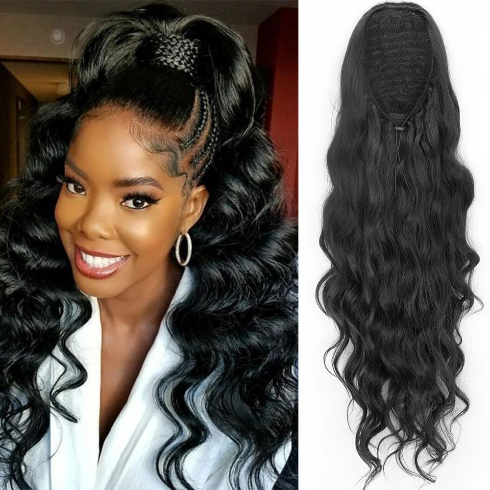 Top Trends: MerisiHair Synthetic Ponytail Extension Long Black Drawstring Wavy Ponytail Hair African American For Women Body Wavy Ponytail Shoppable Styles