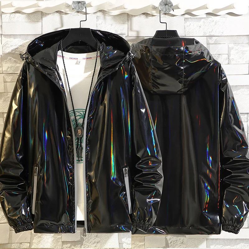 Top Trends: #4201 Black Sliver Shinny Jacket Men Bomber Jacket Korean Style Hip Hop Jacket Slim Men Jackets And Coats Streetwear Hooded Coat Shoppable Styles