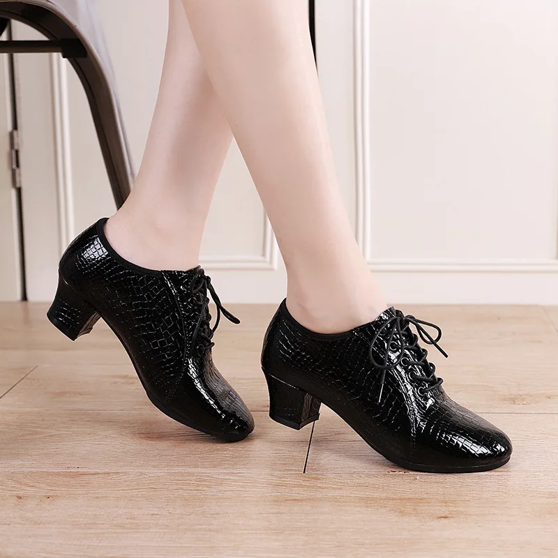 Top Trends: Latin Dance Shoes Female Head Layer Cowhide Stone Pattern Soft Rubber Sole Bottom Chacharum Ballad Ballroom Jazz Shoes Woman Shoppable Styles - Image 5