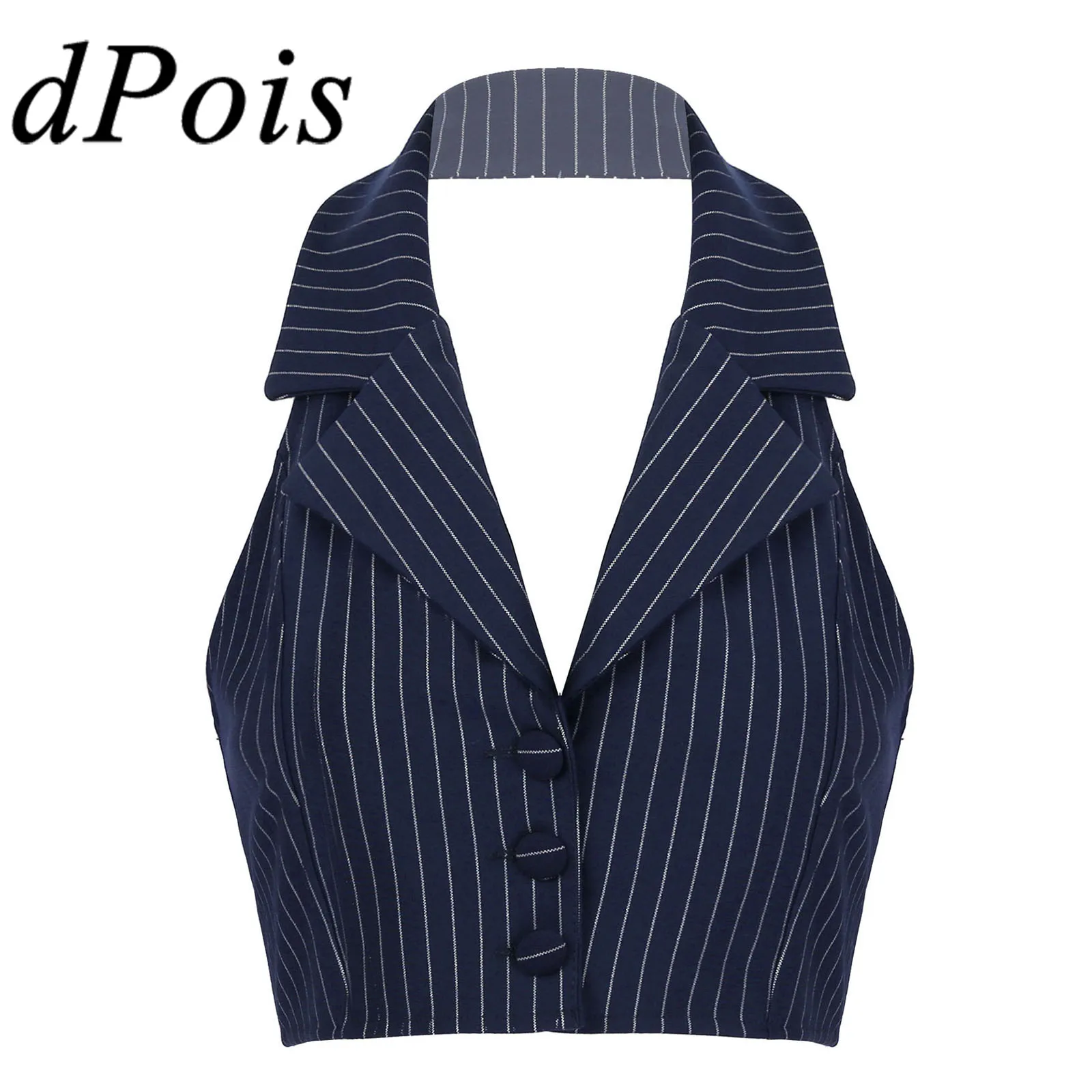 Top Trends: Womens Stripe Vests Elegant OL Waistcoat Suit Vest Halter Neck V-Neck Office Ladies Crop Tops Business Formal Work Wear Mujer Shoppable Styles