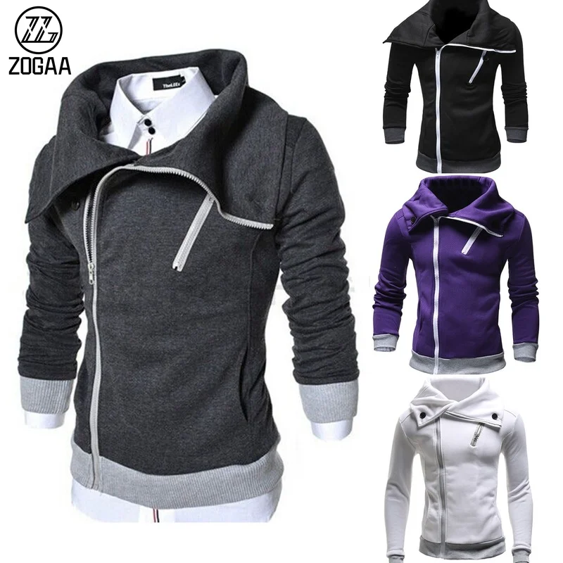 Top Trends: ZOGAA Men's Fashion Diagonal Zipper Pullover Hooded Color Matching Sweater Casual Jacket Shoppable Styles