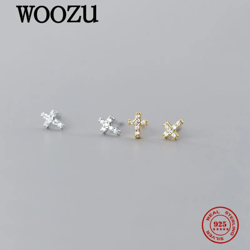 Top Trends: WOOZU Real 925 Sterling Silver Mini Simple Cross Zircon Stud Earrings For Women Party Korean Teen Punk Jewelry Gift Accessories Shoppable Styles