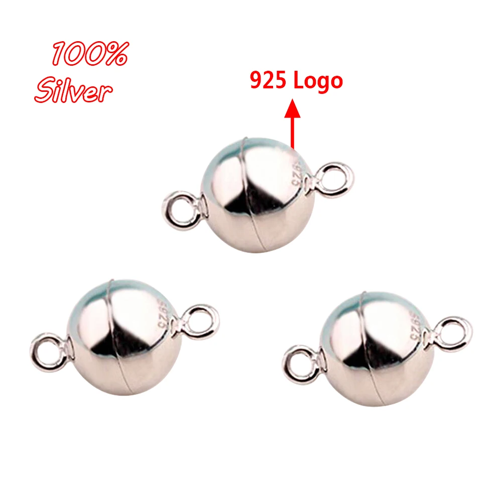 Top Trends: 100% 925 Sterling Silver Ball Shape Magnetic Clasp Converter 6mm 8mm Bracelet Necklace Jewelry Making Accessories Wholesale Shoppable Styles