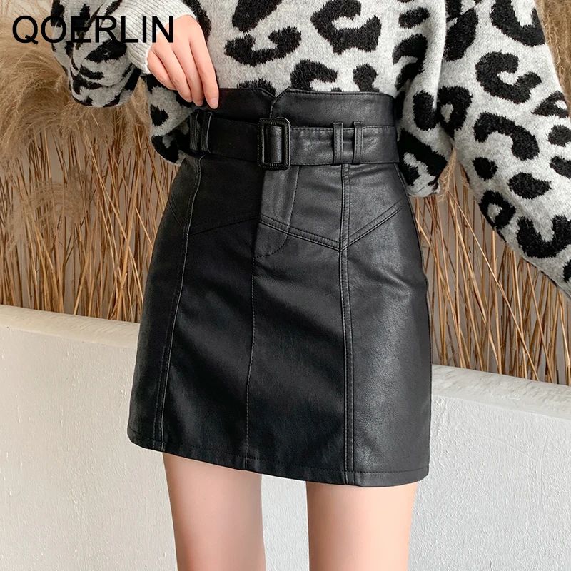 Top Trends: QoerliN Washed PU Leather Skirt Korean Slim High Waist Shorts Skirt Female Belt Mini Skirts Safety Liner Shorts Skirts Shoppable Styles