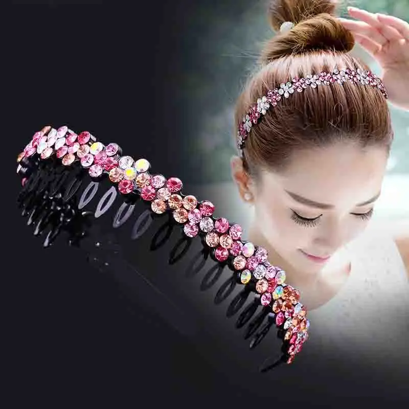 Top Trends: Unisex Alice Hairband Bezel Headband Men Women Sports Hair Band Hoop Top Metal Double Bangs Flower Rhinestone Hair Accessories Shoppable Styles