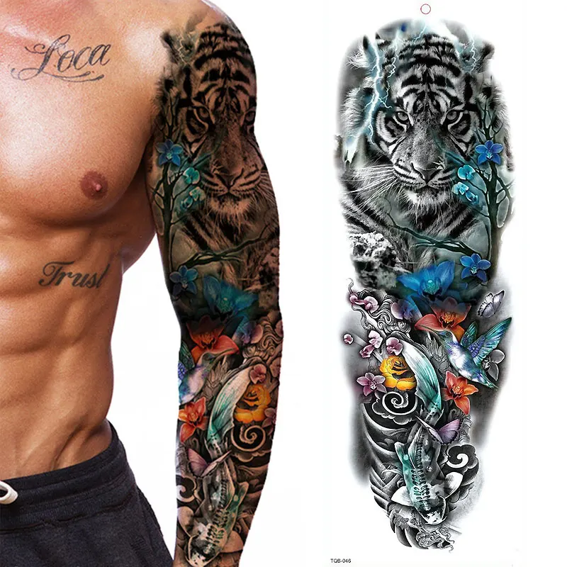 Top Trends: Large Arm Sleeve Tattoo Waterproof Temporary Tattoo Sticker Tiger Butterfly Men Full Flower Tatoo Body Art Tattoo Girl Shoppable Styles