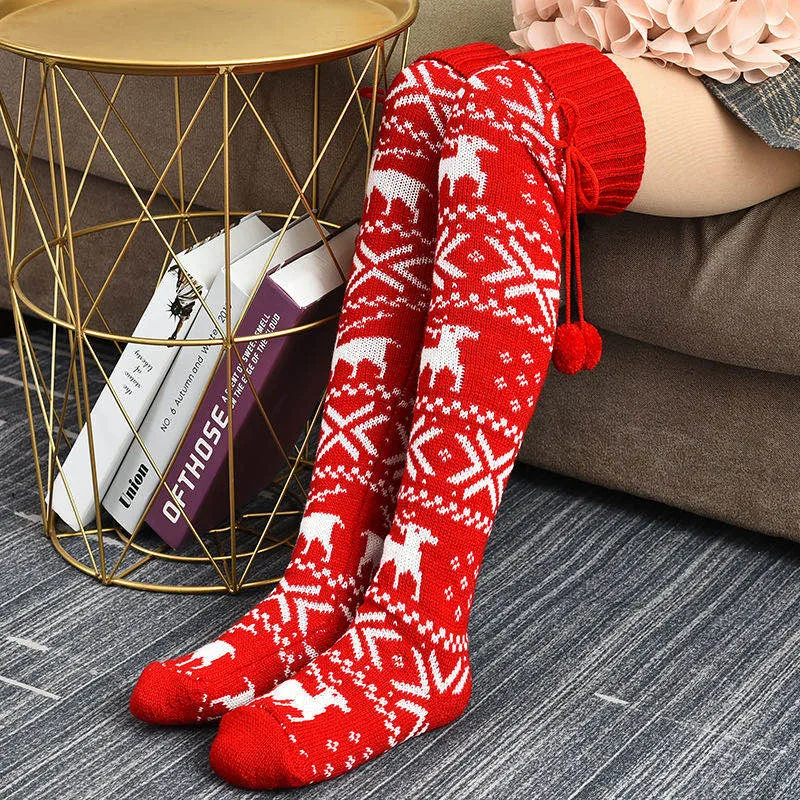 Top Trends: 2021 Christmas Women Warm Thigh High Sockings For Ladies Girls Fashion Cotton Middle Tube Socks Sexy Knitted Long Knee Socks Shoppable Styles