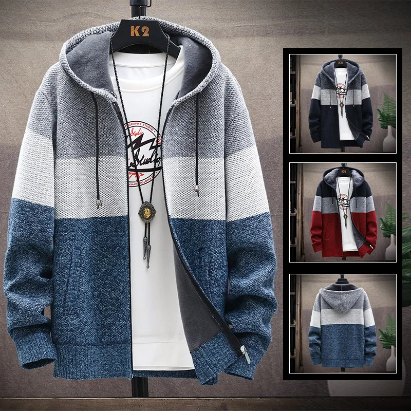 Top Trends: Men&#039;s Hooded Jumper Cold Sweater Winter Fleece Jackets Cardigan Wool Autumn Warm Zip Up Jacket Male Clothing Japan Knitwear Coat Shoppable Styles