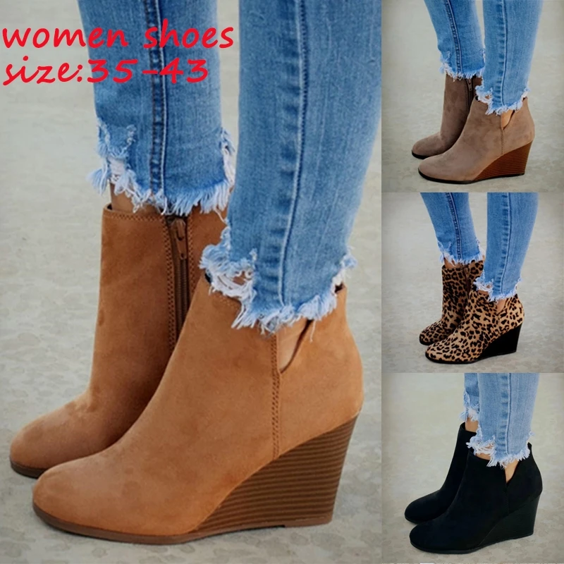 Top Trends: Pointed Toe Booties Winter Women Leopard Ankle Boots Lace Up Footwear Platform High Heels Wedges Shoes Woman Bota Feminina Shoppable Styles