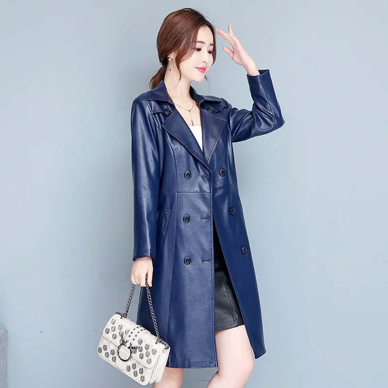 Top Trends: M-7XL Woman Sheepskin OverCoat Spring Autumn Winter 2023 Fashion Fur Collar Warm Thick Slim Long Sheep Leather Coat Female Shoppable Styles