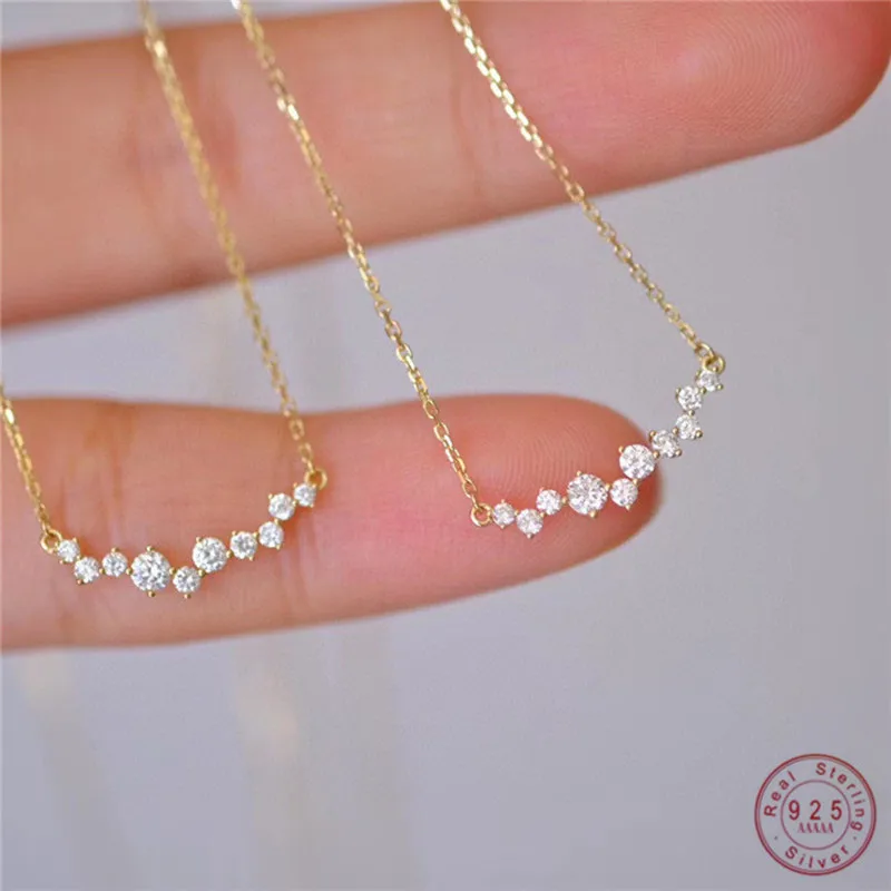 Top Trends: 925 Sterling Silver Korean Version Pavé Zircon Pendant Clavicle Chain Necklace Women Charm Wedding Jewelry Shoppable Styles