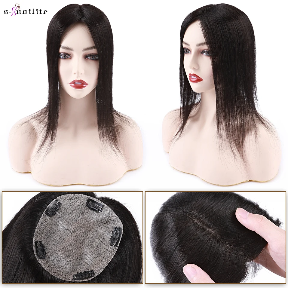 Top Trends: S-noilite 57g 15x16cm Hair Toppers Human Hair PU Silk Base Hair Cilp Wig Clip In Hair Extension Hair Piece 12Inch Natutal Hair Shoppable Styles