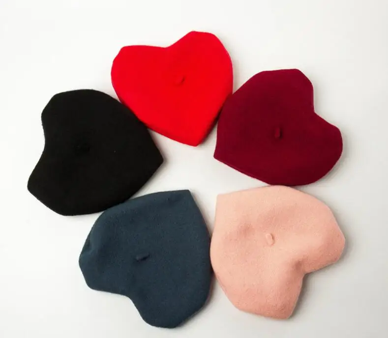 Top Trends: A Big Love Hat New Fashion Women Berets Female Winter Wool Beret Heart Shape Beret Solid Color Warm Wool Hats Shoppable Styles