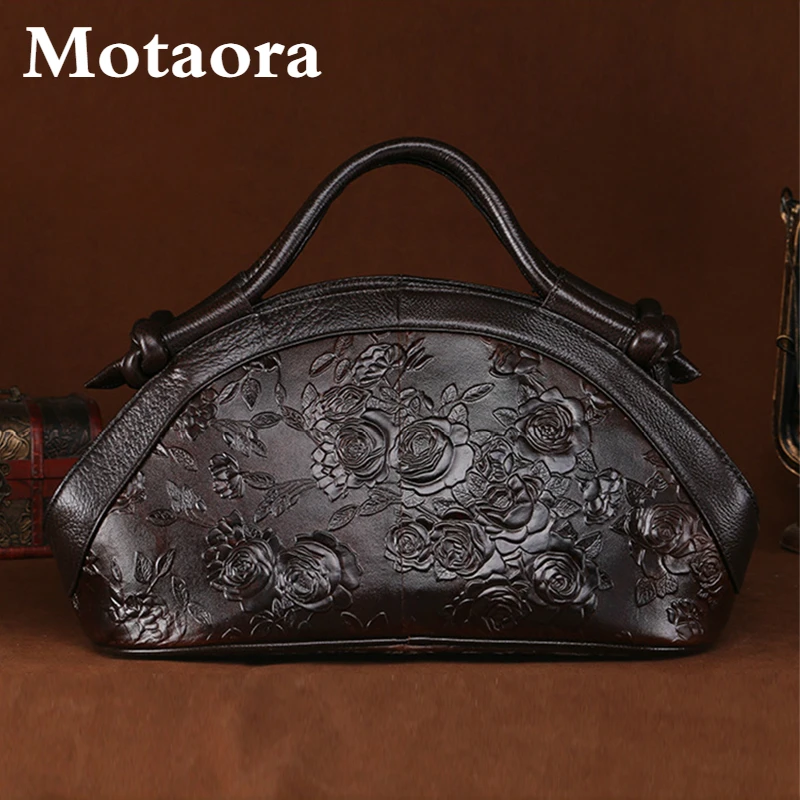 Top Trends: MOTAORA Women's Shoulder Bag Luxury Genuine Leather Handbag Female 2023 New Oil Wax Cowhide Bag Ladies Retro Embossed Women Bag Shoppable Styles