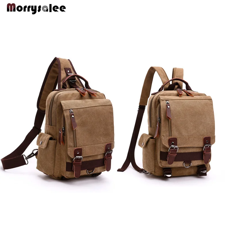 Top Trends: New Canvas Bag Men Bag Retro Shoulder Solid Color Zipper Single Root, Double Root Vertical Section Square Menus Diagonal Package Shoppable Styles - Image 5