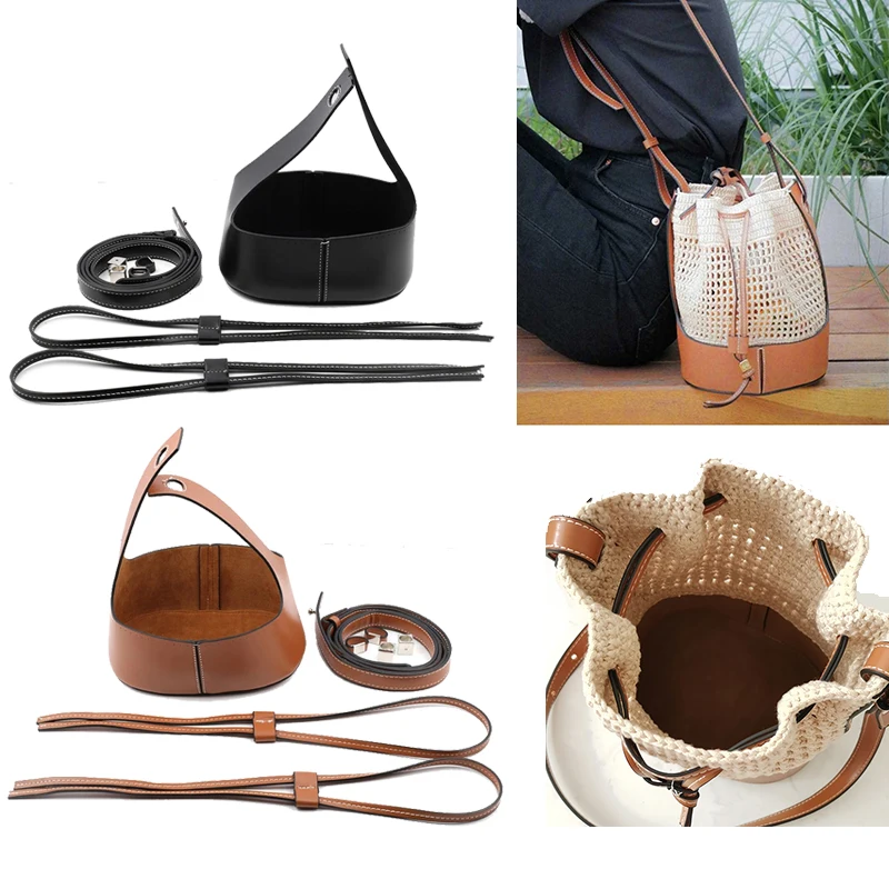 Top Trends: Handmade Handbag Shoulder Strap Woven Bag Set Hollow Drawstring Bucket Bags Leather DIY Backpack With Bag Bottom Belt 7Pcs Set Shoppable Styles