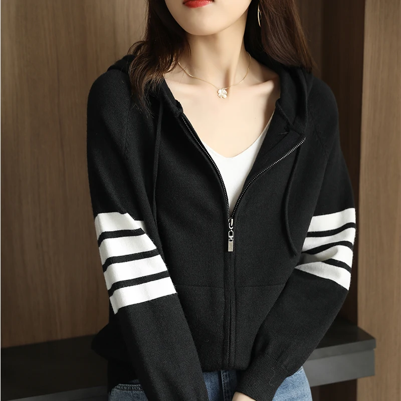 Top Trends: Women Cashmere Sweater Autumn / Winter Loose TB Design Hooded Zipper Cashmere Knit Cardigan Shoppable Styles - Image 4