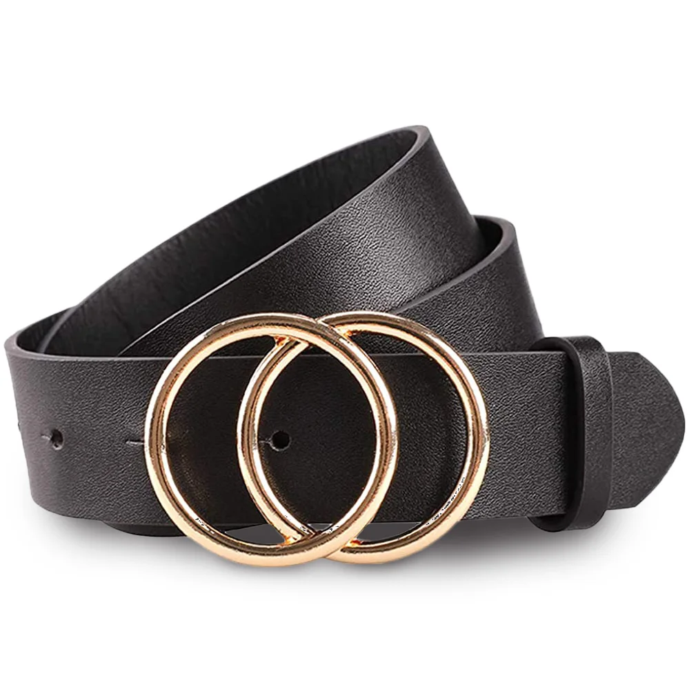 Top Trends: Double Ring Retro Buckle Women Belt Waist Belt PU Leather Metal Buckle Belts For Ladies Girls Casual Dress Jeans Wild Waistband Shoppable Styles