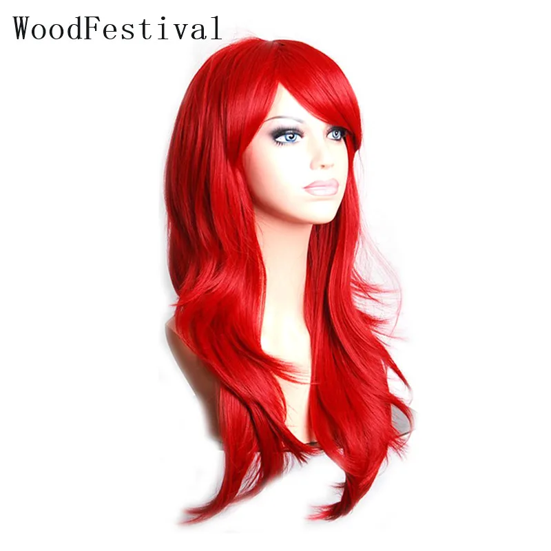 Top Trends: WoodFestival Women&#039;s Red Cosplay Wigs Synthetic Hair Wig With Bangs Wavy Long Pink Green Purple Black Blue Brown Blonde White Shoppable Styles