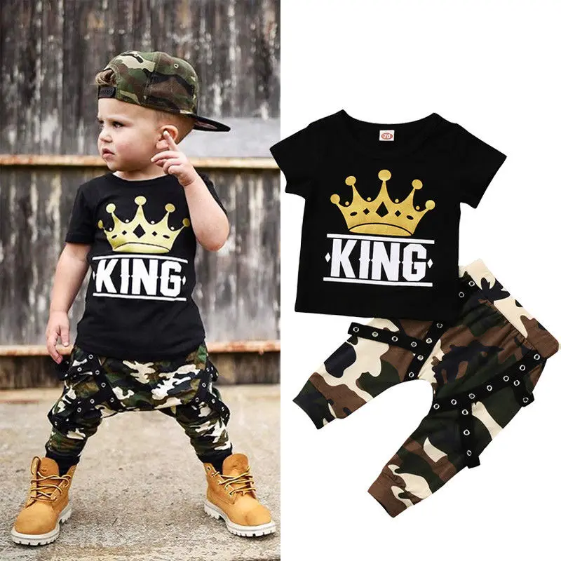 Top Trends: 2pcs Kids Toddler Baby Boy Clothes Set Print Tops T-shirt Camo Pants Outfits Set Children Little Boys Clothing 0-5 Years Shoppable Styles