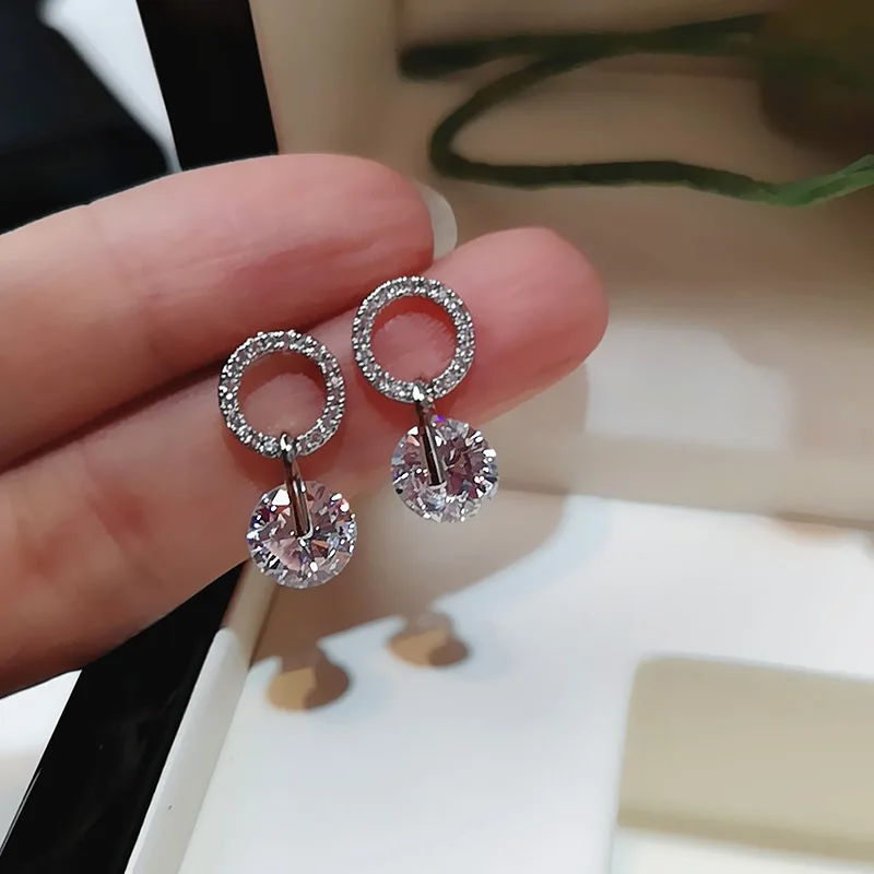 Top Trends: Huitan Korean Partysu Style Brilliant Cubic Zirconia Women Drop Earrings 4 Colors Simple Stylish Female Delicate Earring Jewelry Shoppable Styles