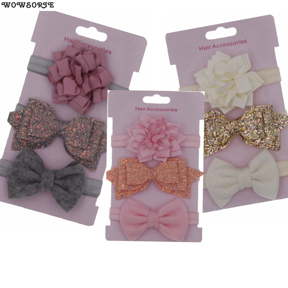 Top Trends: Baby Headband Flower Headbands Hair Band Sequin Bowknot Lovely Headwear Children Kids Princess Girls Hair Accessories 3pcs / lot Shoppable Styles