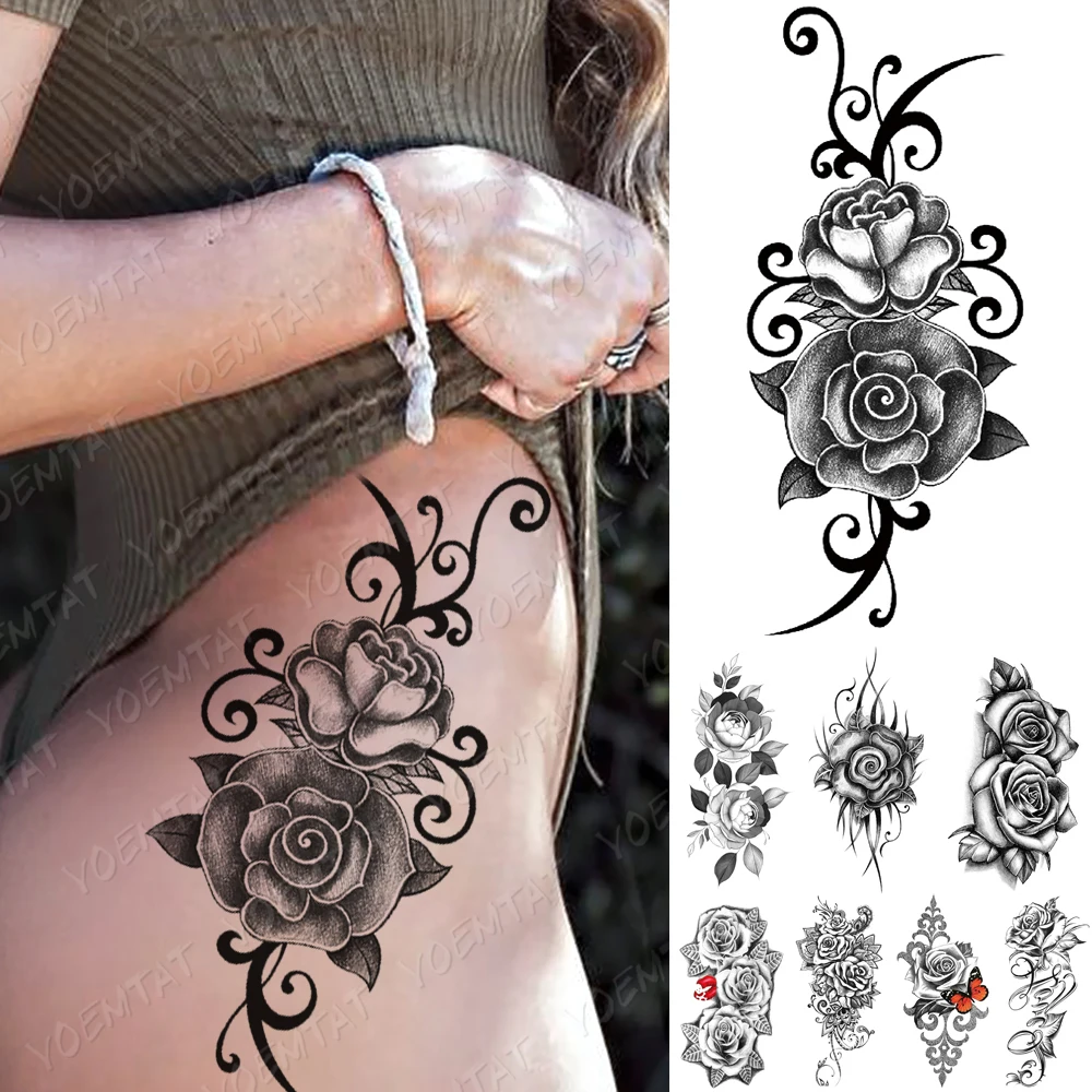 Top Trends: Waterproof Temporary Tattoo Sticker Lip Butterfly Rose Lotus Tattoos Totem Flowers Body Art Arm Fake Sleeve Tatoo Women Men Shoppable Styles