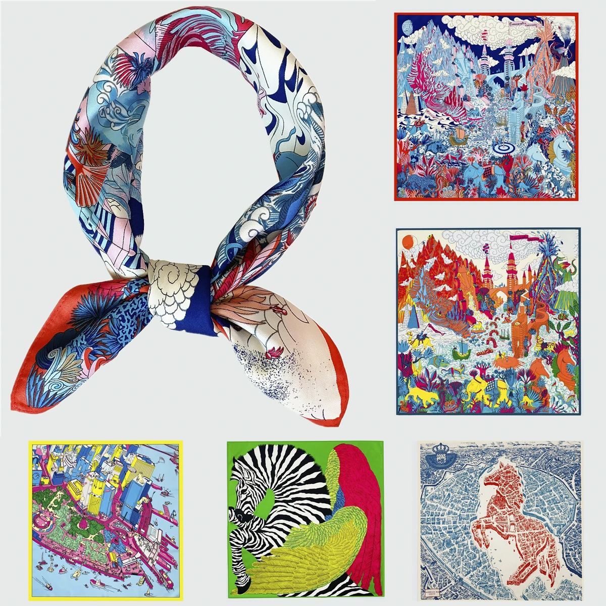 Top Trends: 53cm Brand Scarf Women Silk Scarf Hijab Square Scarves Fashion Bandana Headband Leopard Elephant Horse Neckerchief For Ladies Shoppable Styles