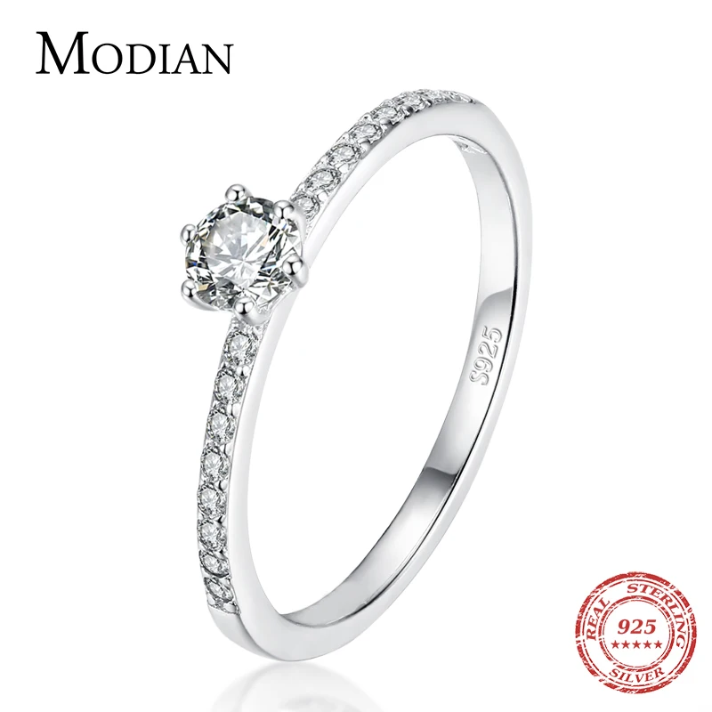 Top Trends: Modian Solid 925 Sterling Silver Simple Round Clear CZ Finger Rings For Women & Girls Cassic Wedding Statement Fine Jewelry Gift Shoppable Styles