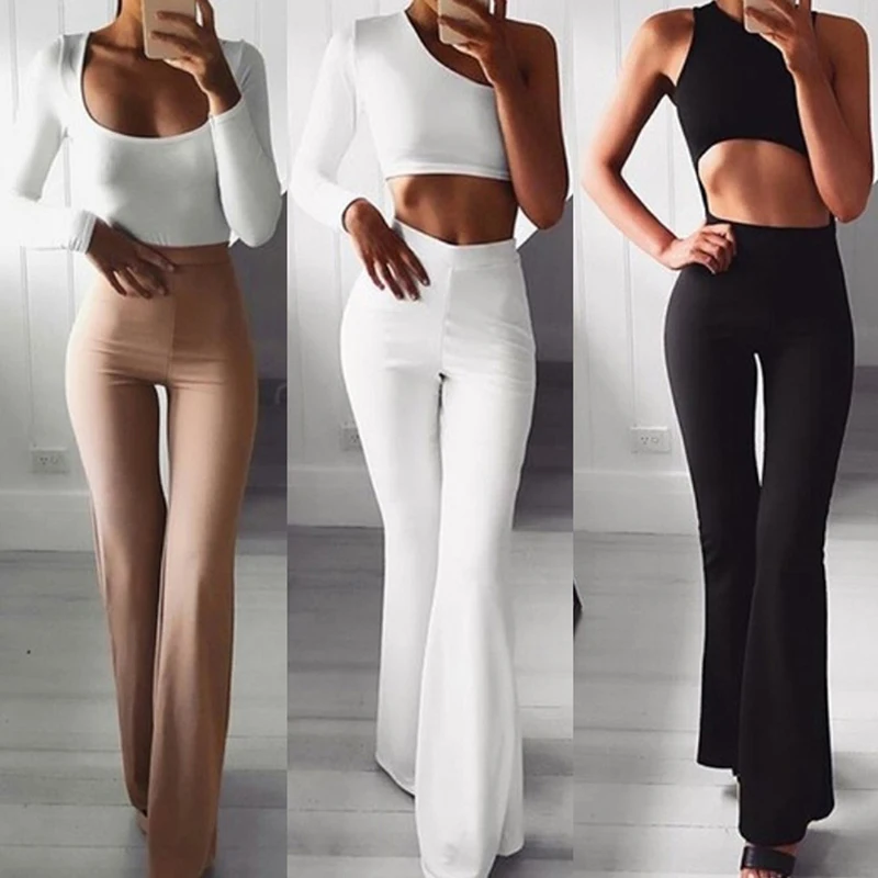 Top Trends: Summer Autumn Solid Elegant Female Lady Women's Palazzo Flared Wide Killer Legs Pants High Waist OL Ladies Career Long Trousers Shoppable Styles