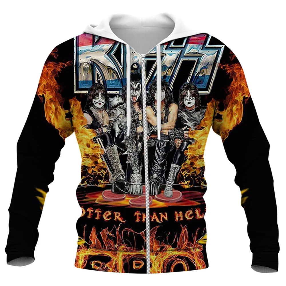 Top Trends: HX Kiss Band Zip Hoodies 3D Graphics Singer Orchester Print Pullovers Tops Fashion Hip Hop Streetwear Harajuku Men Clothing Shoppable Styles