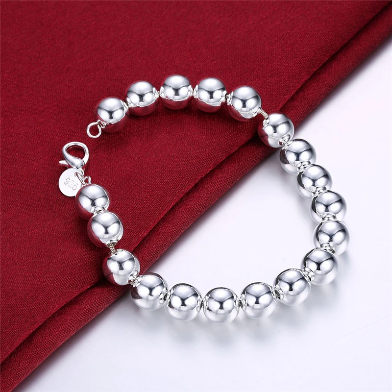 Top Trends: DOTEFFIL 925 Sterling Silver 24K Gold 8mm / 10mm Hollow Circle Ball Beads Silver Beaded 20cm Bracelet Woman Charm Fashion Jewelry Shoppable Styles - Image 2