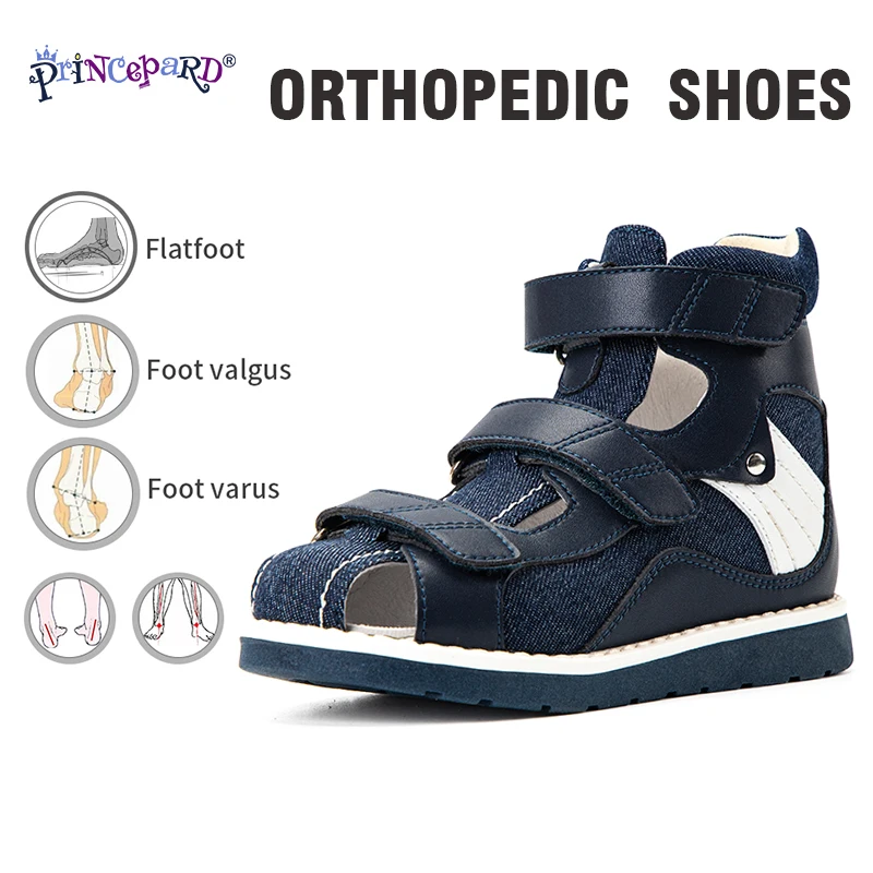 Top Trends: Princepard Denim Summer Breathable Closed Toe Sandals Children Orthopedic Shoes With High Back For Clubfoot Ankle Support Care Shoppable Styles