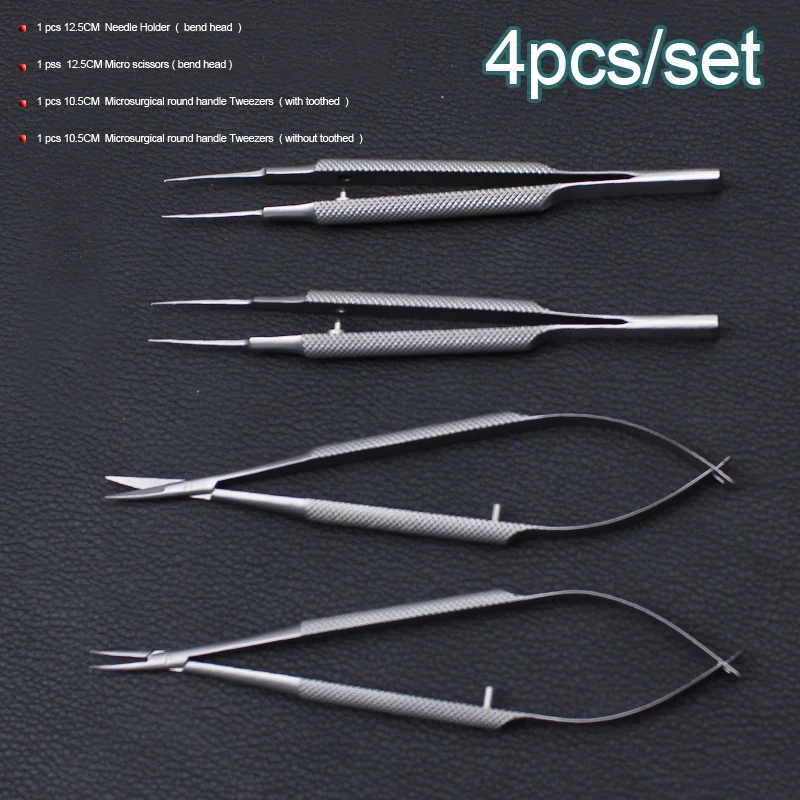 Top Trends: New 4pcs / set Ophthalmic Microsurgical Instruments 12.5cm Scissors+ Needle Holders + tweezers Stainless Steel Surgical Tool Shoppable Styles