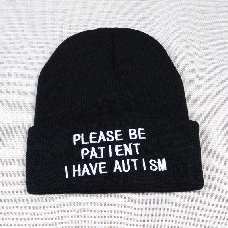 Top Trends: Please Be Patient I Have Autism Letter Embroidery Knitted Hat Men Women Warm Winter Beanie Outdoor Sports Skiing Beanies Shoppable Styles