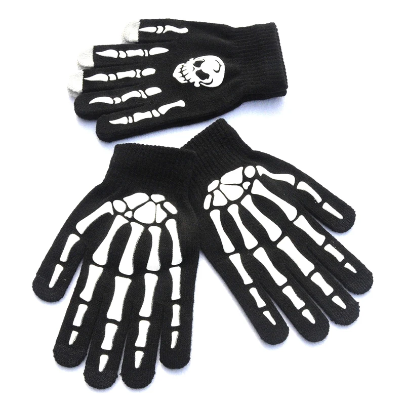 Top Trends: Halloween Supplies Luminous Gloves For Winter Hand Warmer Non Slip Horror Hand Bone Skull Grimace Mitten Unisex Keep Warm Gloves Shoppable Styles