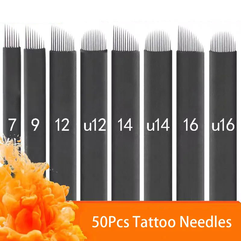 Top Trends: 50pcs Microblading 0.18mm Tebori Blades Needles Tattoo Needles Permanent Makeup Needle 7 9 11 12 21 Black Manual Eyebrow Blades Shoppable Styles