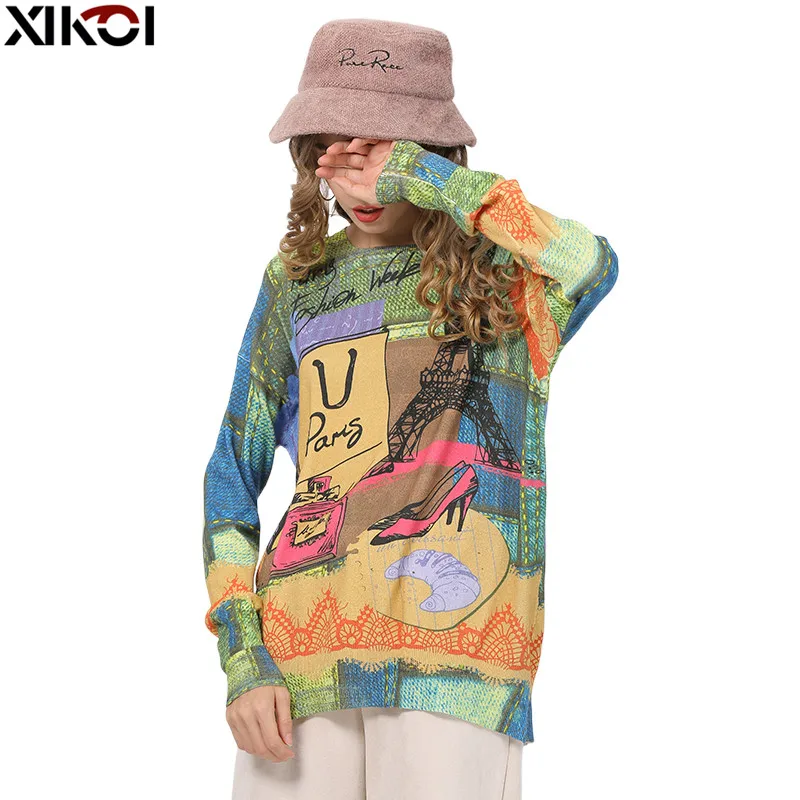 Top Trends: New XIKOI Winter Novel Print Sweater Women Pullovers Knitted O-Neck Jumper Women Oversized Warm Sweaters High Elastic Pull Femme Shoppable Styles