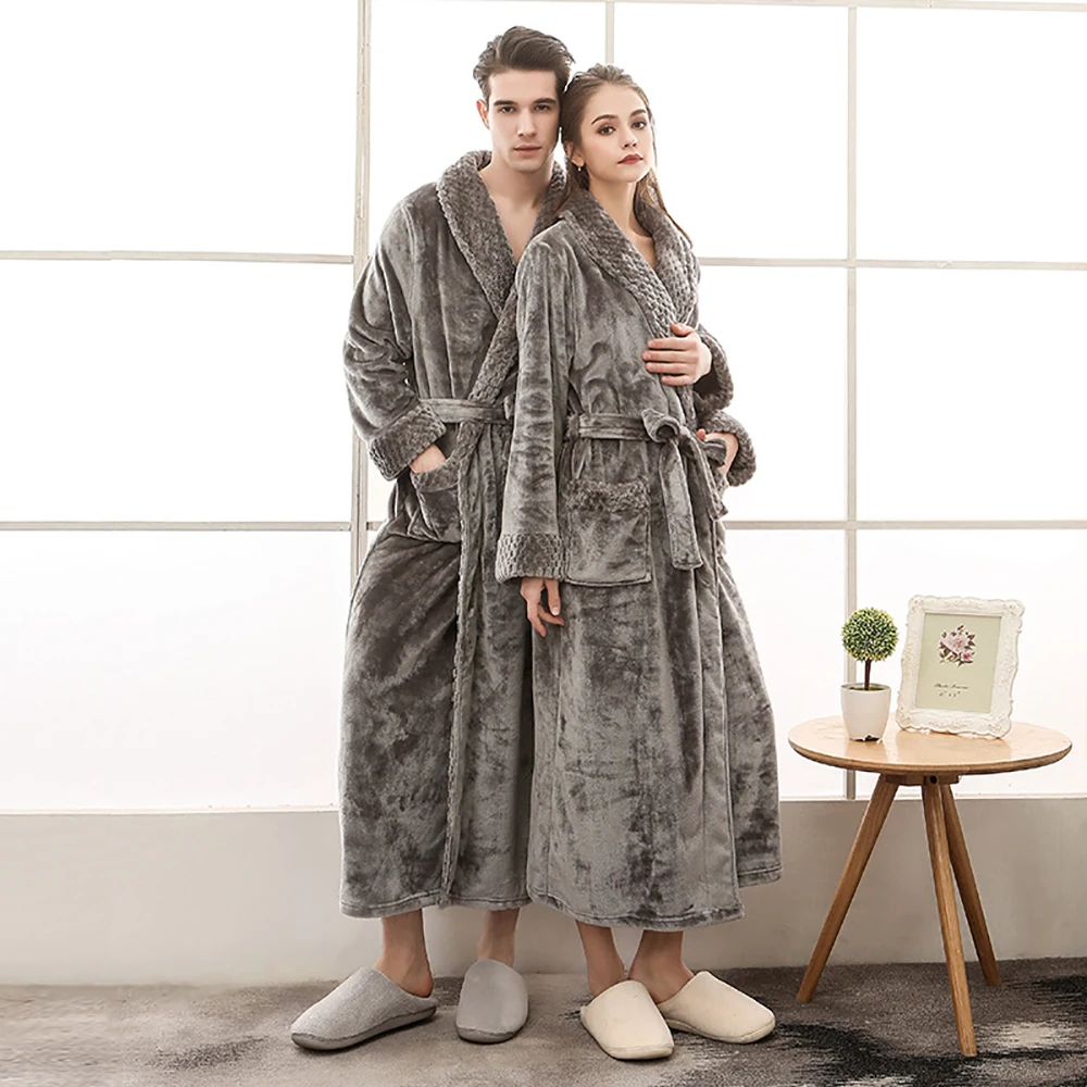 Top Trends: Couples Men Flannel Robes Winter Thicken Kimono Night Dresses Plus Size Autumn Patchwork Fleece Long Robes Bathrobe Nightgown Shoppable Styles