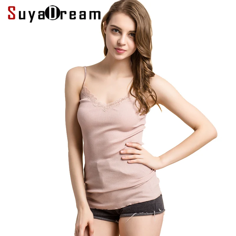 Top Trends: SuyaDream Women Lace Camis 70%Real Silk 30%Cotton Lace Camisoles Spandex Knits Soft Basic Shirt 2022 New Vest Solid Colors Shoppable Styles