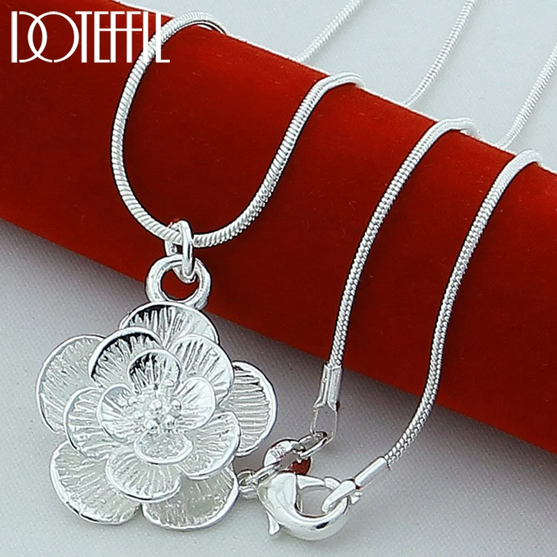 Top Trends: DOTEFFIL 925 Sterling Silver Rose Flower Pendant Necklace 18 / 20-24 / 26 / 30 Inch Snake Chain For Women Wedding Engagement Jewelry Shoppable Styles