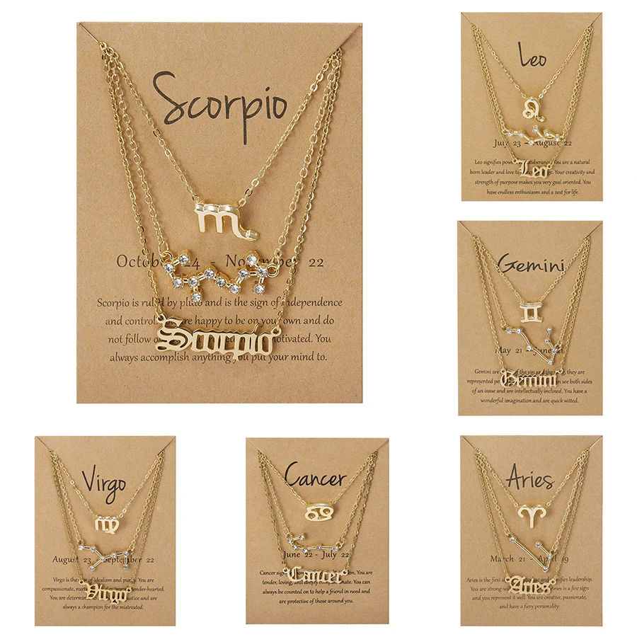 Top Trends: 3Pcs / set 12 Zodiac Sign Necklace For Women 12 Constellation Pendant Chain Choker Birthday Jewelry With Cardboard Card Shoppable Styles