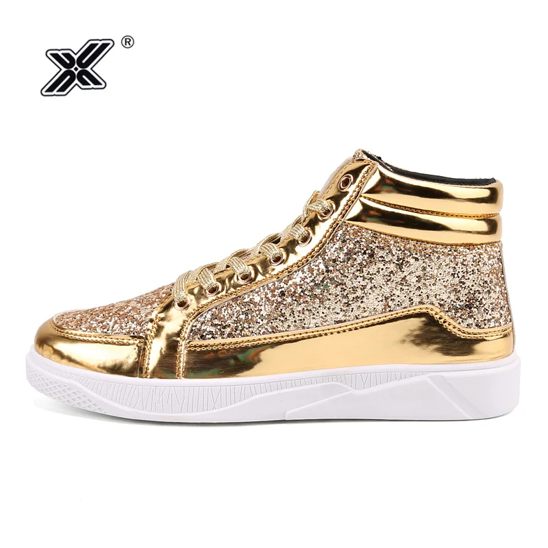 Top Trends: X Hot Fashion Golden Shiny Mirrors Mens Shoes Casual Club Bar Glitter Streetwear Hip Hop High Top Men Sneakers Zapatos De Hombre Shoppable Styles