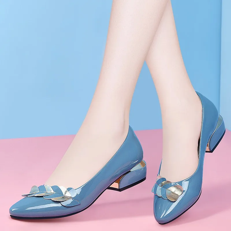 Top Trends: Plus Size 41 Women Pumps Patent Leather Dress Shoes Low Heels Ol Office Lady Shoes Leaf Boat Shoe Classics Pump 3cm Spring Autum Shoppable Styles