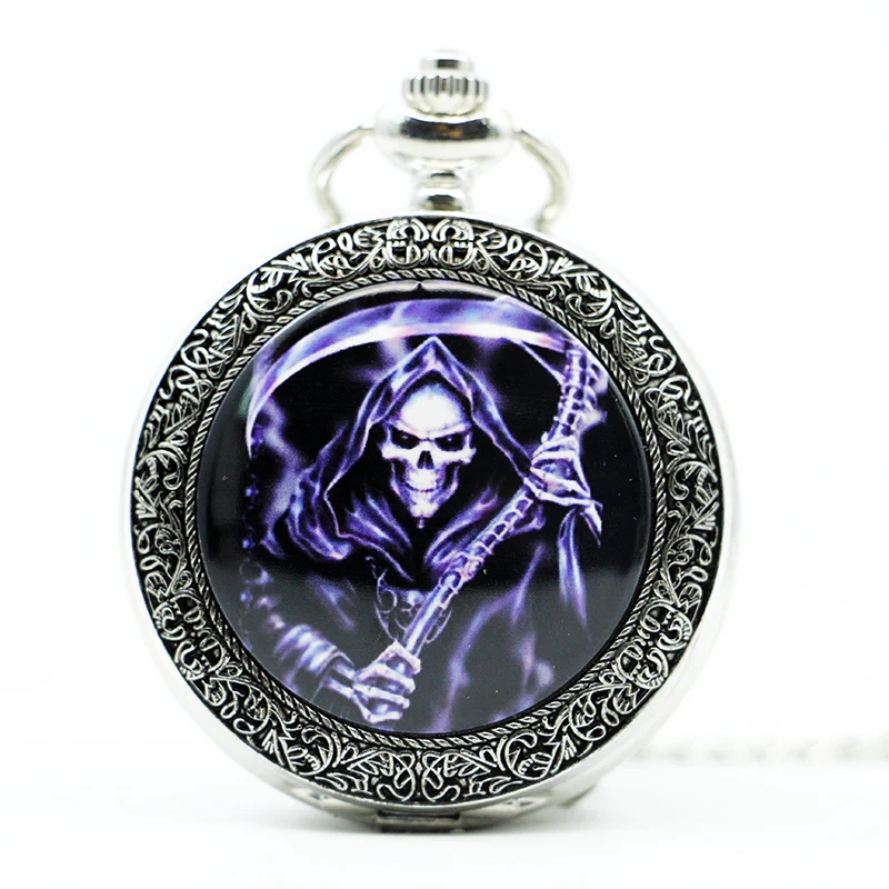 Top Trends: New Fashion Carving Skull Flame Death Quartz Pocket Watch With Necklace Chain Gifts Boys Shoppable Styles