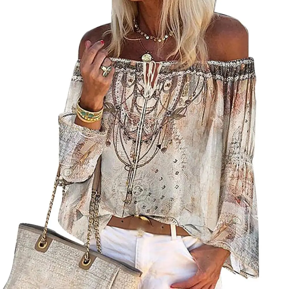 Top Trends: Women Chiffon Blouse Long Sleeve Off Shoulder Floral Print Hollow Out Lace Up Tops Shirts Female Blouses Sexy Casual Tops Shoppable Styles