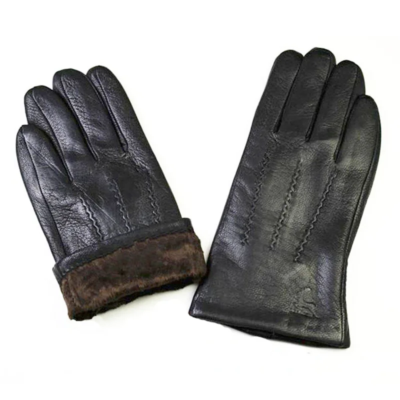 Top Trends: Men Winter Genuine Leather Gloves Deerskin Watermark Pattern Wool Lining Velvet Lining Shoppable Styles - Image 3