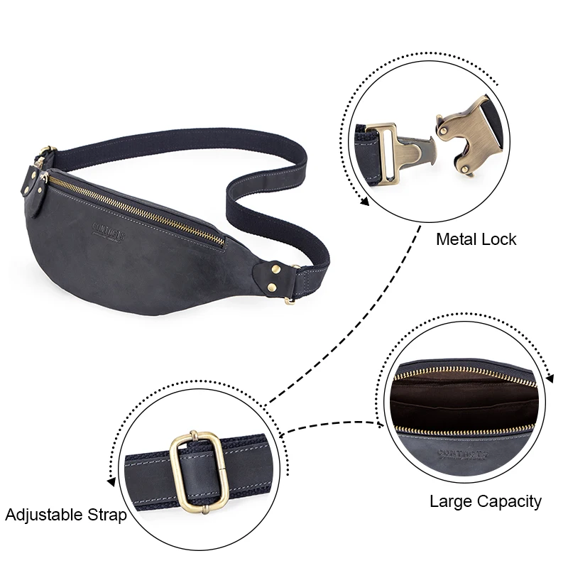 Top Trends: CONTACT'S 100% Crazy Horse Leather Waist Packs Travel Fanny Pack For Men Leather Waist Bag Male Belt Bag Multifunction Chest Bag Shoppable Styles - Image 5