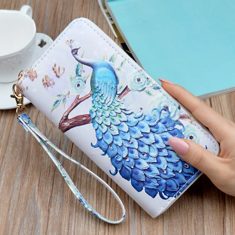 Top Trends: Long Wallets For Women PU Leather Peacock Printing Zipper Wristband Clutch Bag Large Capacity Female Money Clip Card Holder Shoppable Styles