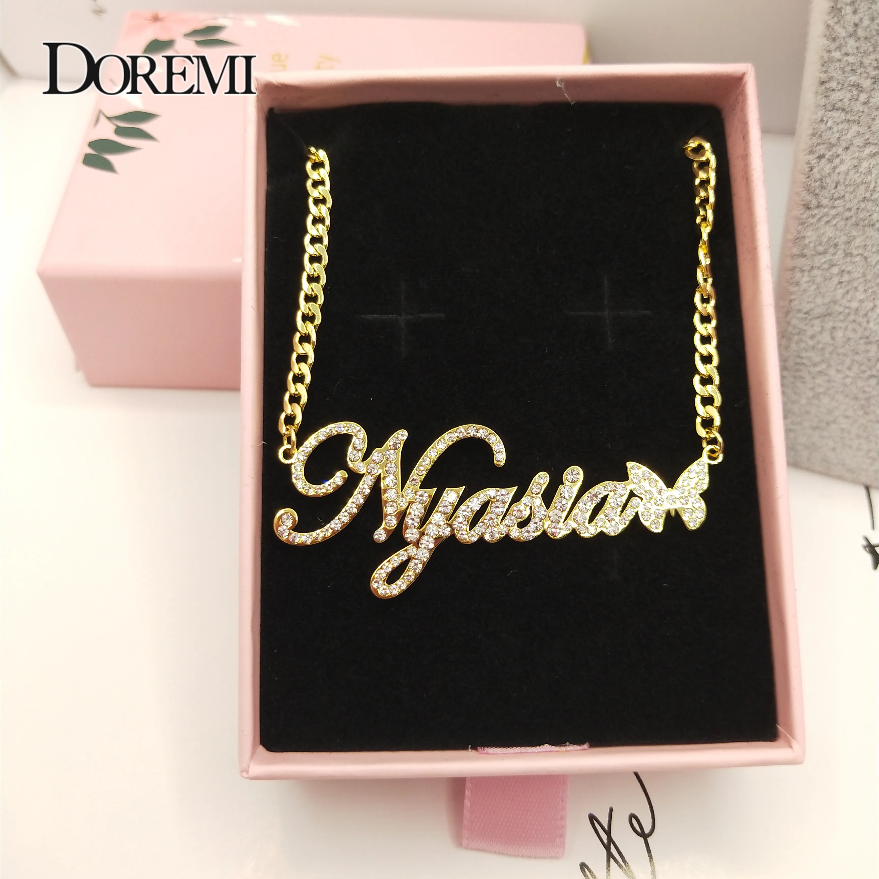 Top Trends: DOREMI Custom Stainless Steel Name Necklace With Butterfly For Women Gold Cuban Chain Choker Personalized Custom Jewelry Shoppable Styles